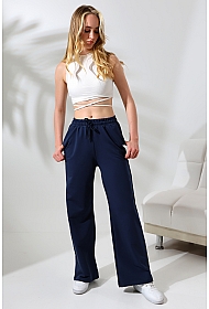 21655 KADIN FULL LYC PENYE KOMPAKT 2 İPLİK CEPLİGENİŞ  PAÇASI AÇIK PANTOLON 