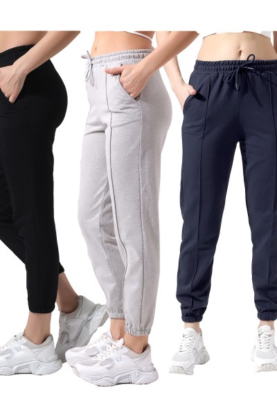 0-31304 - 3LÜ PAKET  KADIN CEPLİ ÖNÜ ÇIMALI PAÇASI LAST.GENİŞ 2 İP PANTOLON 
