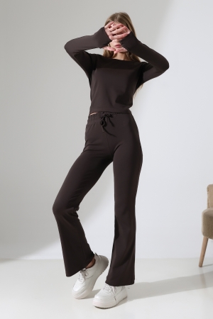 22133 KADIN PARMAK GEÇMELİ UZUN KOL TSHIRT VE ALT PANTOLON FULL LYC RİBANA TAKIM 