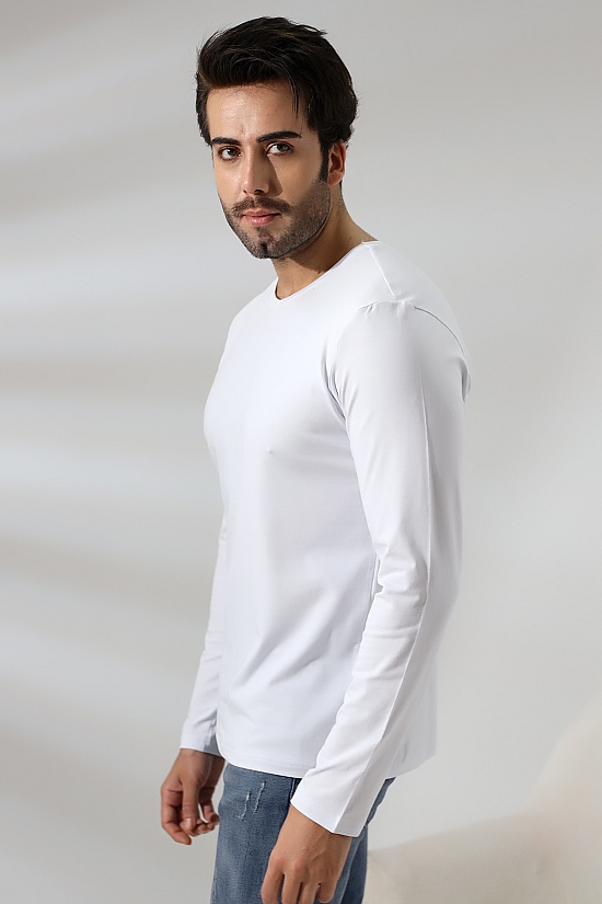 19647 ERKEK REGULAR FİT UZUN KOL V YAKA TSHIRT