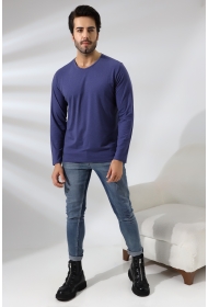 19647 ERKEK REGULAR FİT UZUN KOL V YAKA TSHIRT