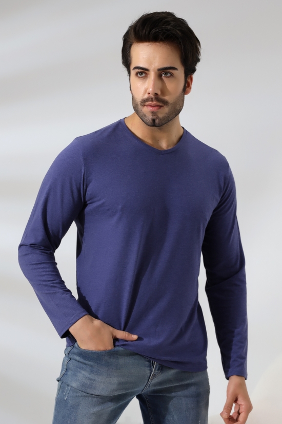 19647 ERKEK REGULAR FİT UZUN KOL V YAKA TSHIRT