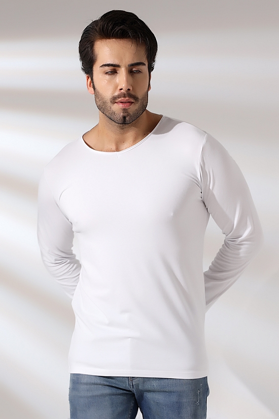 19698 ERKEK REGULAR FİT UZUN KOL PİS V YAKA TSHIRT