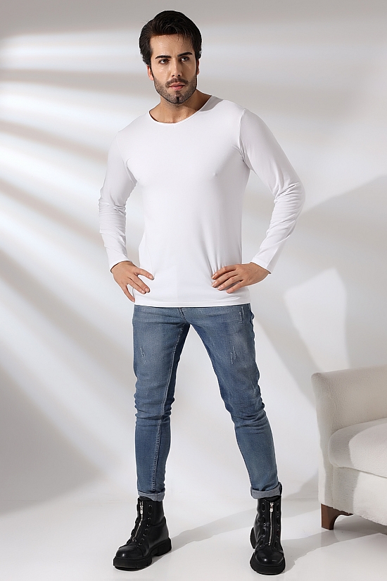19698 ERKEK REGULAR FİT UZUN KOL PİS V YAKA TSHIRT