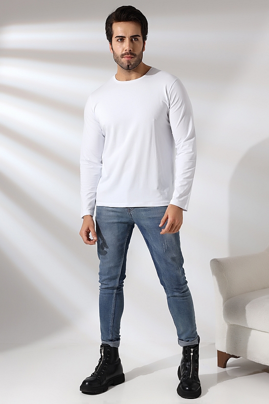 21483 ERKEK REGULAR FİT UZUN KOL BİSİKLET YAKA TSHIRT