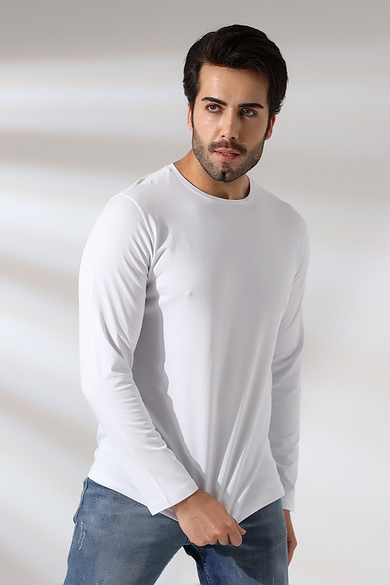 21483 ERKEK REGULAR FİT UZUN KOL BİSİKLET YAKA TSHIRT