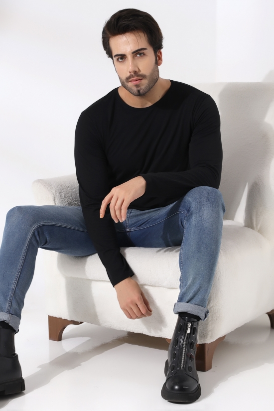 21483 ERKEK REGULAR FİT UZUN KOL BİSİKLET YAKA TSHIRT