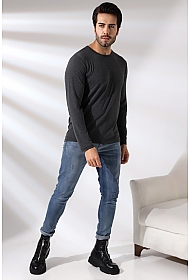 21483 ERKEK REGULAR FİT UZUN KOL BİSİKLET YAKA TSHIRT