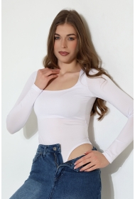 21940 KADIN FULL LYC MİKRO TULUM KARE YAKA UZUN KOL  ALTI KÜLOTLU VE ÇITÇITLI TSHIRT 