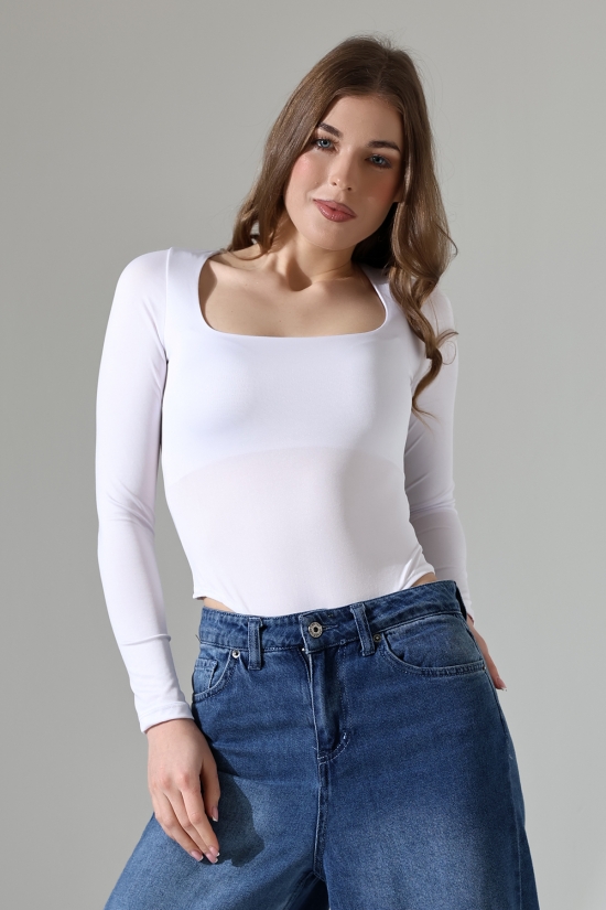 21940 KADIN FULL LYC MİKRO TULUM KARE YAKA UZUN KOL  ALTI KÜLOTLU VE ÇITÇITLI TSHIRT 