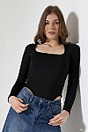 21940 KADIN FULL LYC MİKRO TULUM KARE YAKA UZUN KOL  ALTI KÜLOTLU VE ÇITÇITLI TSHIRT 