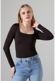 21940 KADIN FULL LYC MİKRO TULUM KARE YAKA UZUN KOL  ALTI KÜLOTLU VE ÇITÇITLI TSHIRT 