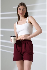 21822 KADIN LYC PENYE KOMPAKT 2 İPLİK CEPLİ PAÇASI KATLAMALI ŞORT 