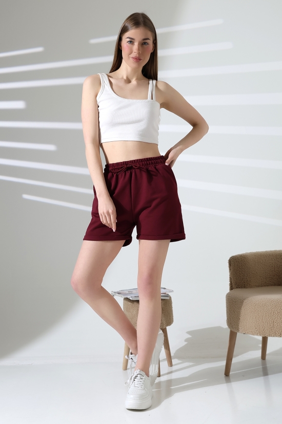 21822 KADIN LYC PENYE KOMPAKT 2 İPLİK CEPLİ PAÇASI KATLAMALI ŞORT 