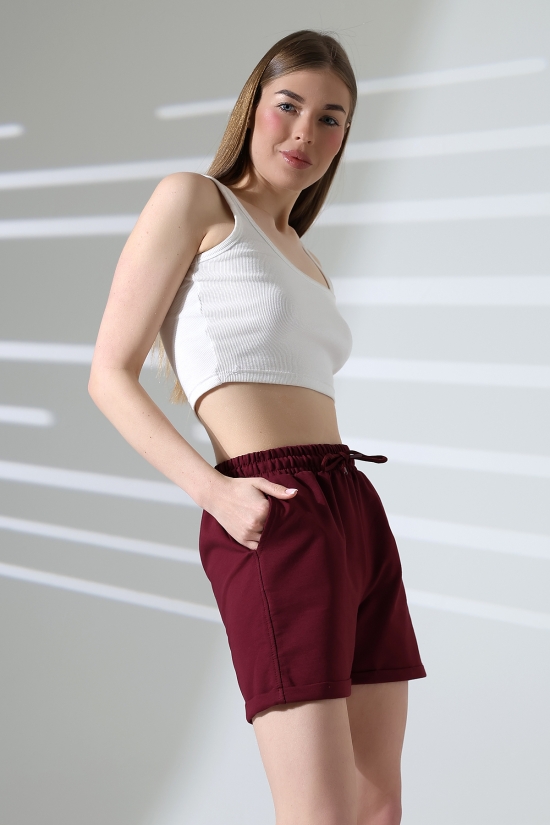 21822 KADIN LYC PENYE KOMPAKT 2 İPLİK CEPLİ PAÇASI KATLAMALI ŞORT 