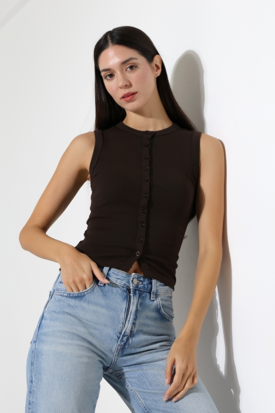 22077 KADIN FULL LYC RİB 10 DÜĞMELİ KOLSUZ YELEK 
