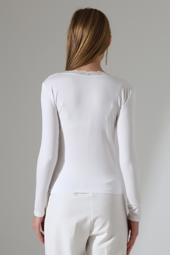 22144 KADIN V YAKASI DANTELLİ FULL LYC VORTVİSK UZUN KOL BLUZ 