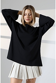 22139 KADIN UZUN KOLAĞZI GENİŞ SALAŞ OVERSİZE PAMUKLU BLUZ 