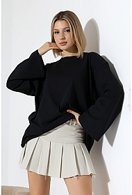 22139 KADIN UZUN KOLAĞZI GENİŞ SALAŞ OVERSİZE PAMUKLU BLUZ 