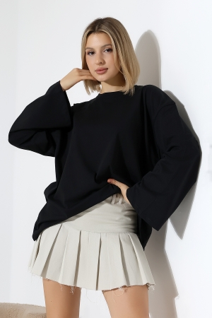 22139 KADIN UZUN KOLAĞZI GENİŞ SALAŞ OVERSİZE PAMUKLU BLUZ 