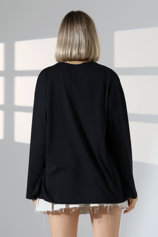 22139 KADIN UZUN KOLAĞZI GENİŞ SALAŞ OVERSİZE PAMUKLU BLUZ 