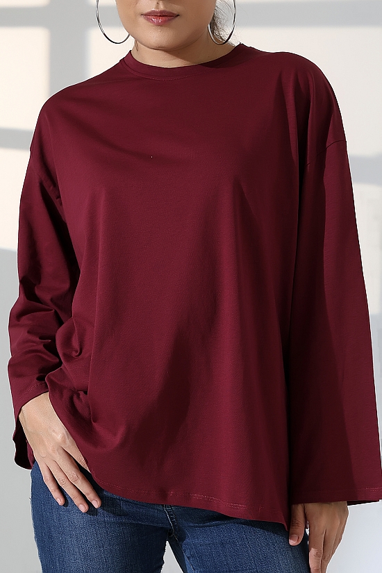 22139 KADIN UZUN KOLAĞZI GENİŞ SALAŞ OVERSİZE PAMUKLU BLUZ 