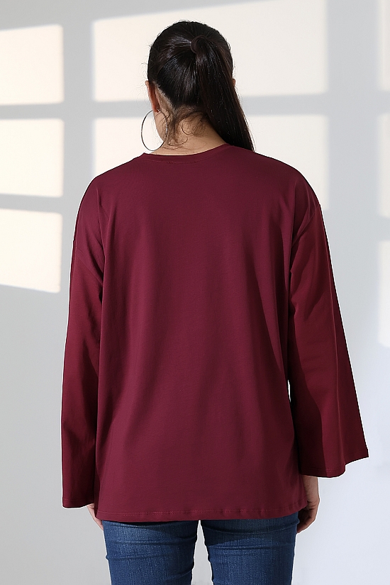 22139 KADIN UZUN KOLAĞZI GENİŞ SALAŞ OVERSİZE PAMUKLU BLUZ 