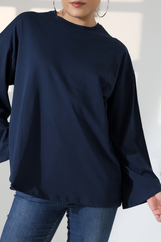 22139 KADIN UZUN KOLAĞZI GENİŞ SALAŞ OVERSİZE PAMUKLU BLUZ 