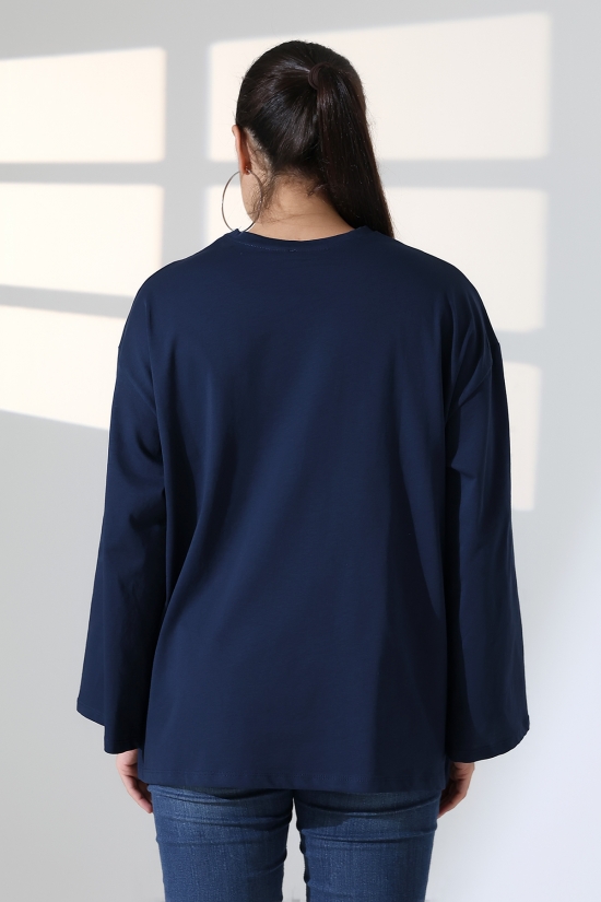 22139 KADIN UZUN KOLAĞZI GENİŞ SALAŞ OVERSİZE PAMUKLU BLUZ 