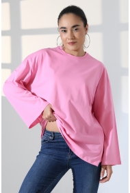 22139 KADIN UZUN KOLAĞZI GENİŞ SALAŞ OVERSİZE PAMUKLU BLUZ 