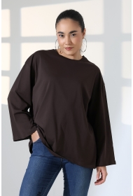 22139 KADIN UZUN KOLAĞZI GENİŞ SALAŞ OVERSİZE PAMUKLU BLUZ 