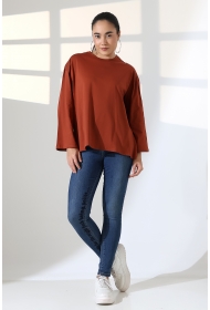22139 KADIN UZUN KOLAĞZI GENİŞ SALAŞ OVERSİZE PAMUKLU BLUZ 