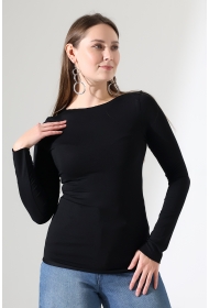22199 KADIN OVERLOK KAYIK YAKA UZUN KOL UÇLARI VE ETEĞİ OVERLOKLU FULL LYC VİSKON BLUZ 