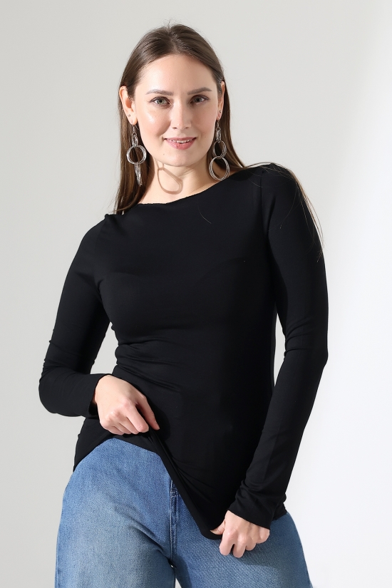 22199 KADIN OVERLOK KAYIK YAKA UZUN KOL UÇLARI VE ETEĞİ OVERLOKLU FULL LYC VİSKON BLUZ 