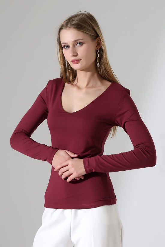 22132 KADIN TULUM V YAKA FULL LYC VORTVİSK UZUN KOL BLUZ 