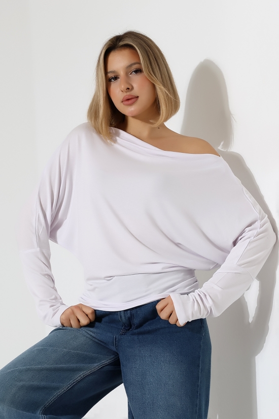 22153 KADIN OMUZ DÜŞÜMLU ASMTRK UZUN KOLU BEDENDE VE PARÇALI   BLUZ 