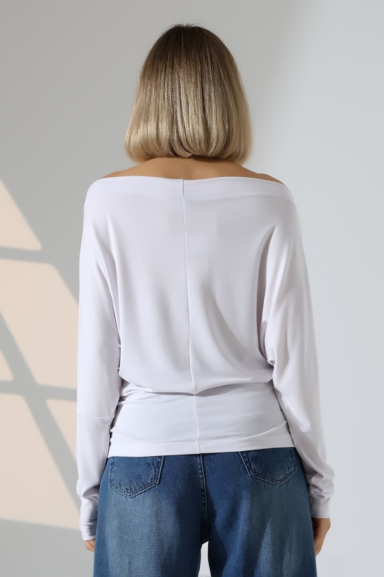 22153 KADIN OMUZ DÜŞÜMLU ASMTRK UZUN KOLU BEDENDE VE PARÇALI   BLUZ 