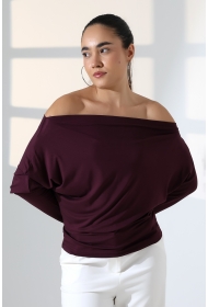 22153 KADIN OMUZ DÜŞÜMLU ASMTRK UZUN KOLU BEDENDE VE PARÇALI   BLUZ 