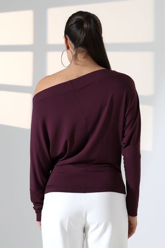 22153 KADIN OMUZ DÜŞÜMLU ASMTRK UZUN KOLU BEDENDE VE PARÇALI   BLUZ 