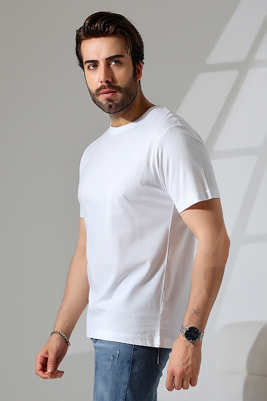 21751  ERKEK BASİC COMFOFRT FİT  KISA KOL BİSİKLET YAKA PAMUKLU TSHIRT 