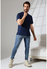 21751  ERKEK BASİC COMFOFRT FİT  KISA KOL BİSİKLET YAKA PAMUKLU TSHIRT 