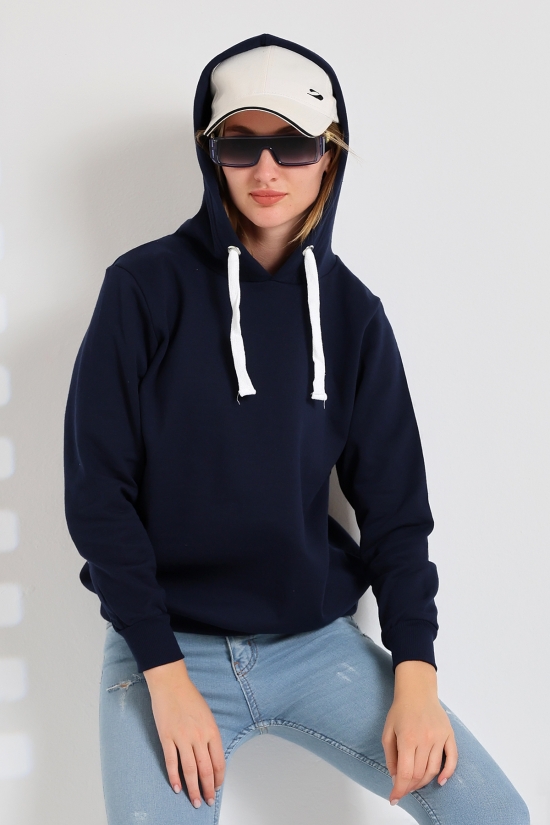 19491 BAYAN DÜZ 2İP ŞARDONLU  KAPŞONLU SWETSHIRT