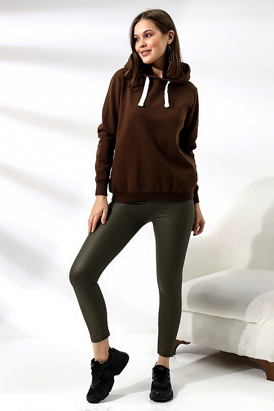 19491 BAYAN DÜZ 2İP ŞARDONLU  KAPŞONLU SWETSHIRT