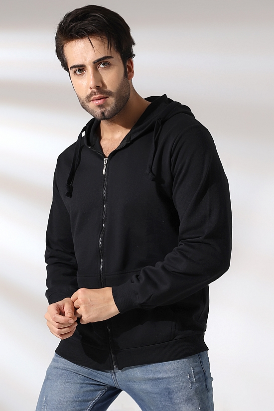 19195 ERKEK DÜZ 2İP ŞARD. KEMİK FERM. KAPŞONLU SWETSHIRT