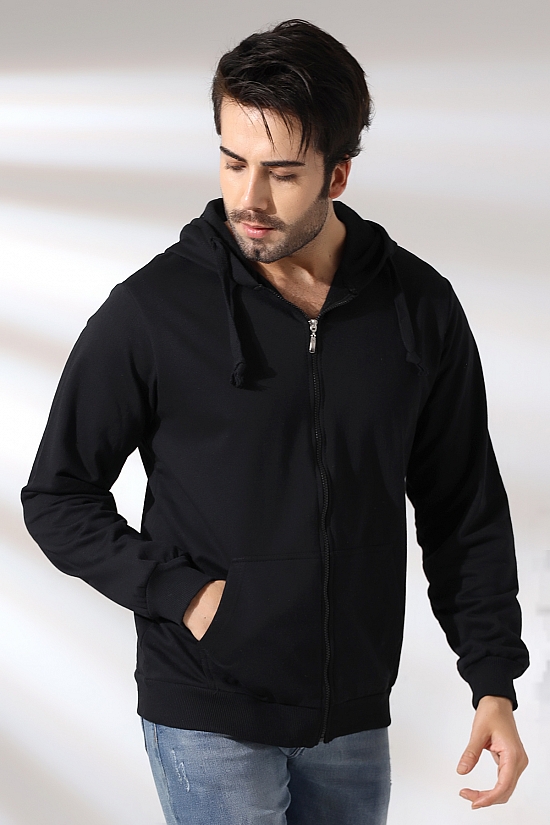 19195 ERKEK DÜZ 2İP ŞARD. KEMİK FERM. KAPŞONLU SWETSHIRT