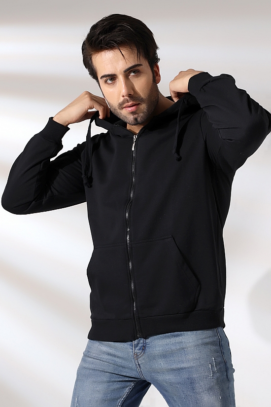 19195 ERKEK DÜZ 2İP ŞARD. KEMİK FERM. KAPŞONLU SWETSHIRT