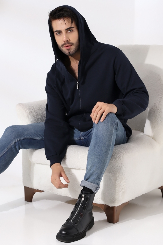 19195 ERKEK DÜZ 2İP ŞARD. KEMİK FERM. KAPŞONLU SWETSHIRT