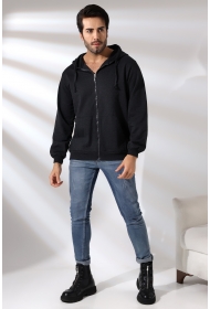 19195 ERKEK DÜZ 2İP ŞARD. KEMİK FERM. KAPŞONLU SWETSHIRT