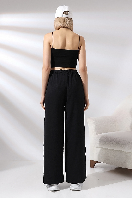 21143  KADIN AYROBİN SALAŞ CEPLİUZUN PAÇA YANLARI AÇIK YIRTMAÇLI SALAŞ PANTOLON 