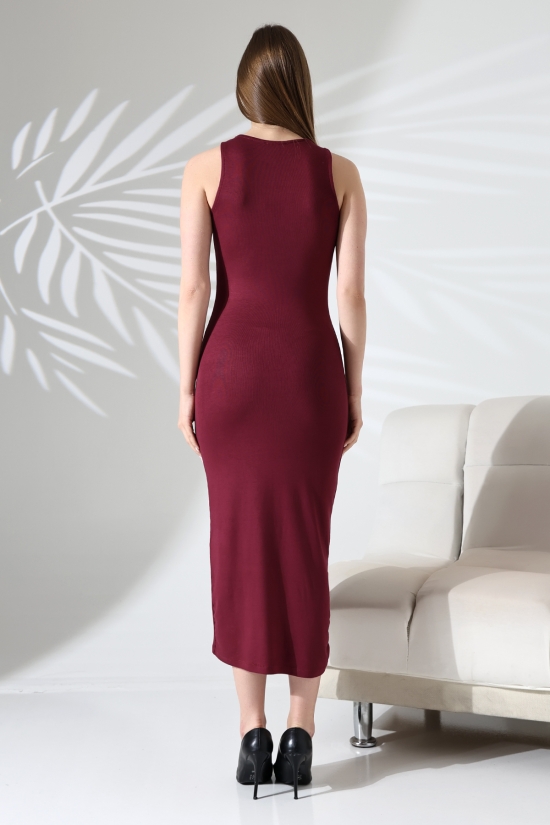 21905 KADIN FULL LYC VİSK.RİBANA KOLSUZ UZUN ELBİSE  